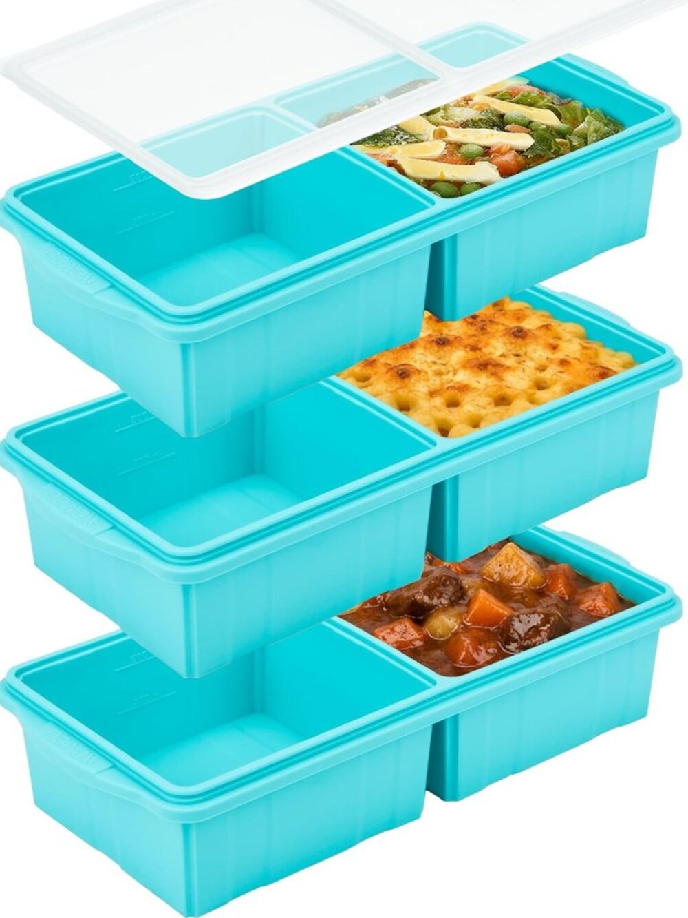 Silicone Ice Cube Tray with Lid - 3-Pack, Makes 6 Perfect 2-Cup Portion Cubes